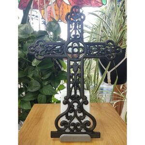 Vintage Wrought or Cast Iron Decorative Christian Cross Victorian Rustic Gothic